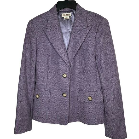 Michael Kors Lavender Career Preppy Herringbone 100% Wool Blazer Jacket Size 6 - Picture 1 of 12